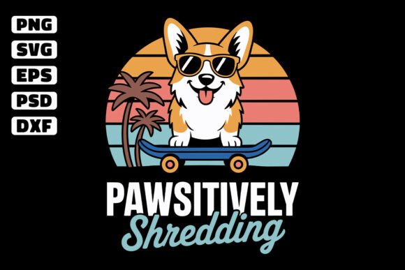 A Vintage Skateboarding Corgi Design for Embroidered Crafts