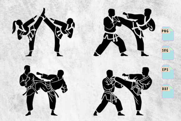 Karate Fight Silhouettes SVG Set for Commercial Graphics